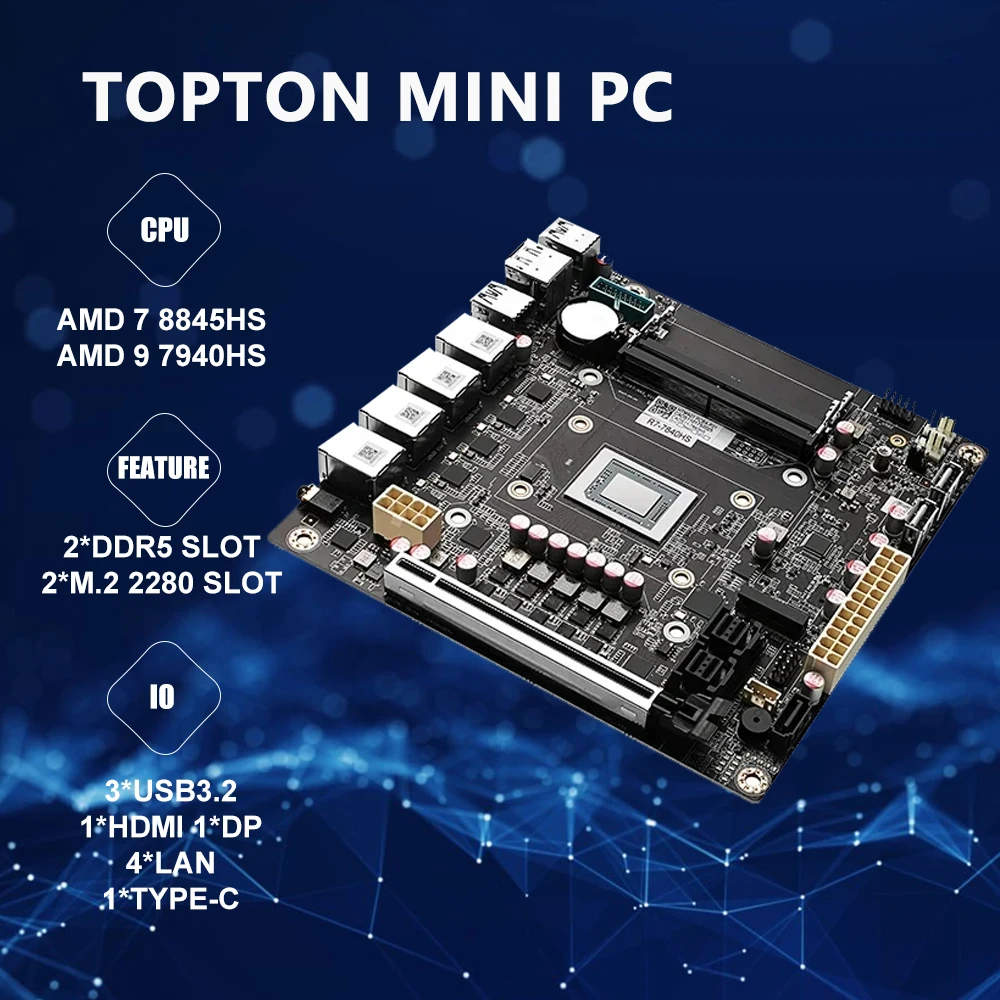Topton ミニPC ベアボーンキット Ryzen5 4600H Topton Mini PC AMD Rzyen 9 8945HS 7940HS R5 8645HS DDR5 2x2