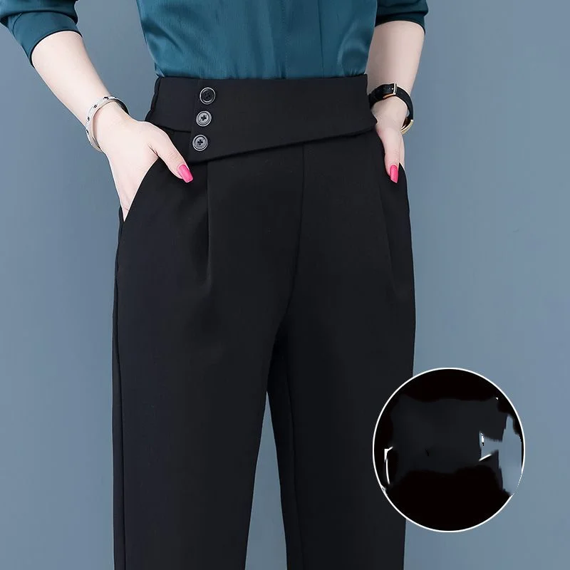 2023 New Autumn Temperament Solid Color Versatile Harlan Pants Fashion Simple High Waist Women's Slim Loose Crop Leggings