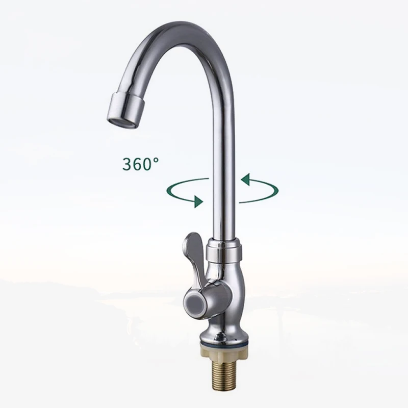 

Faucet Plastic Steel Kitchen Sink Mixer Swivel Spout Single Lever Tap Deck Mounted Single Cold Water Modern Chrome Taps