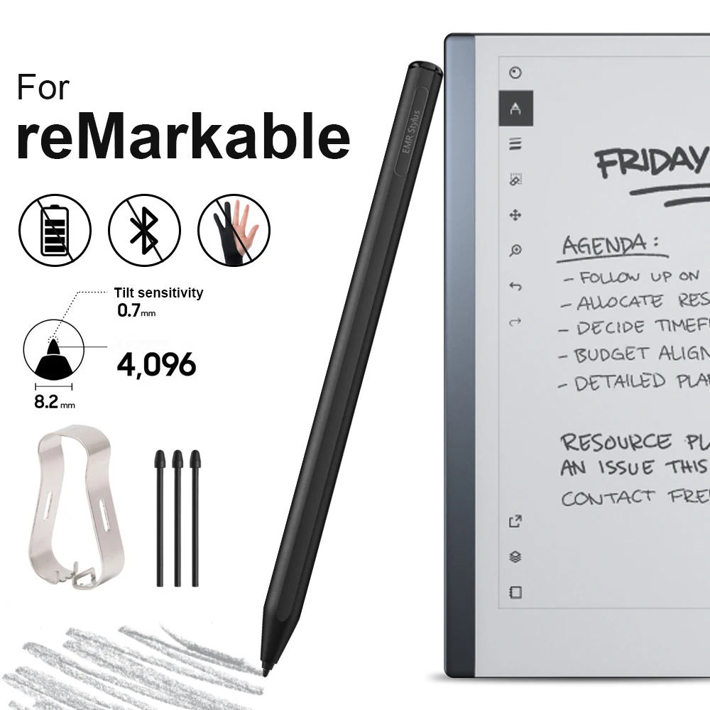 

For reMarkable 2 Pen with Eraser 4096 Pressure Sensitivity Palm Rejection Tilt Support Stylus Pen Pencil for Marker Plus