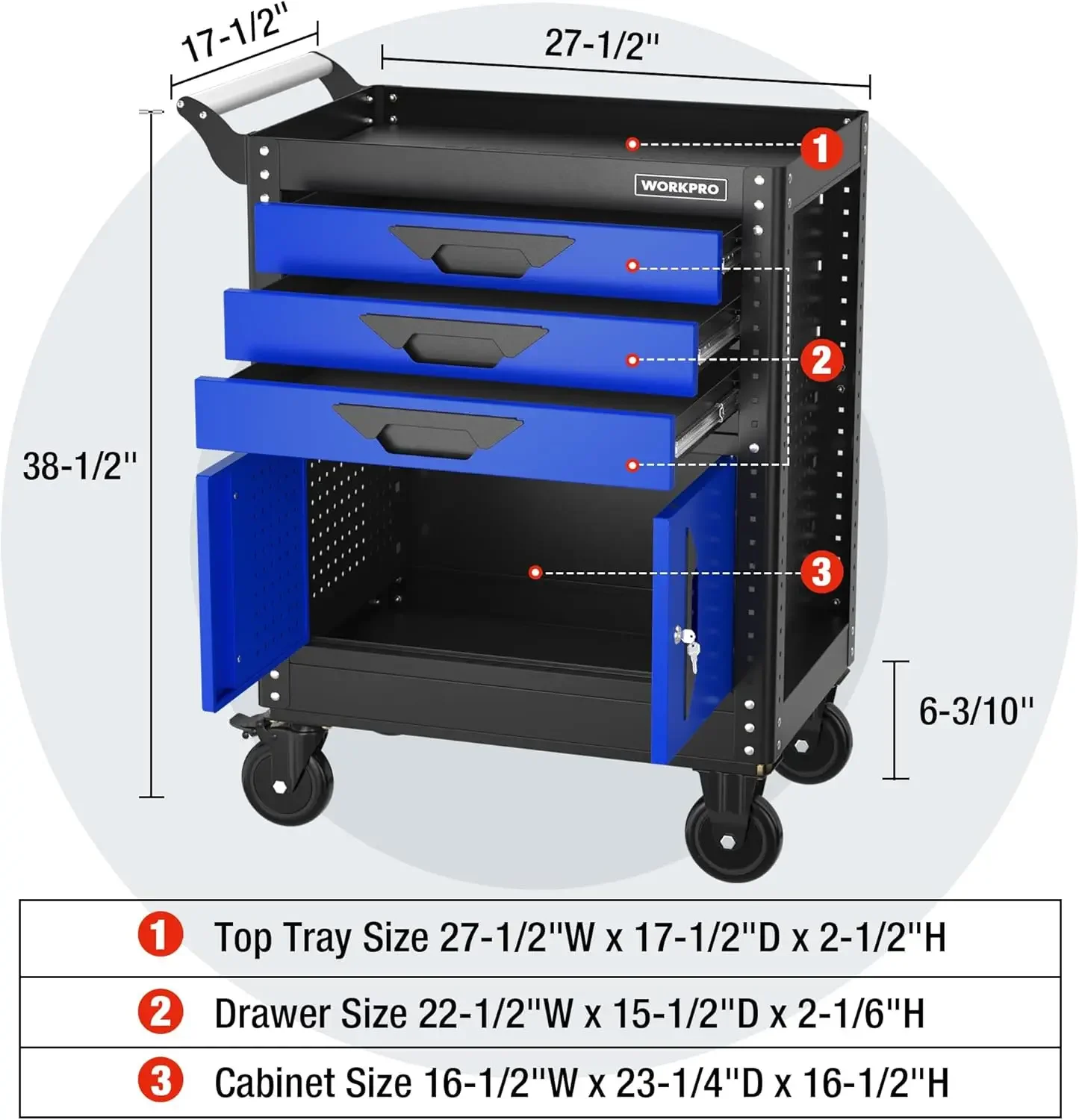 27.5 Inch 3-Drawer Rolling Tool Chest with Wheels, Portable Steel Tool Cabinets with Drawers 3