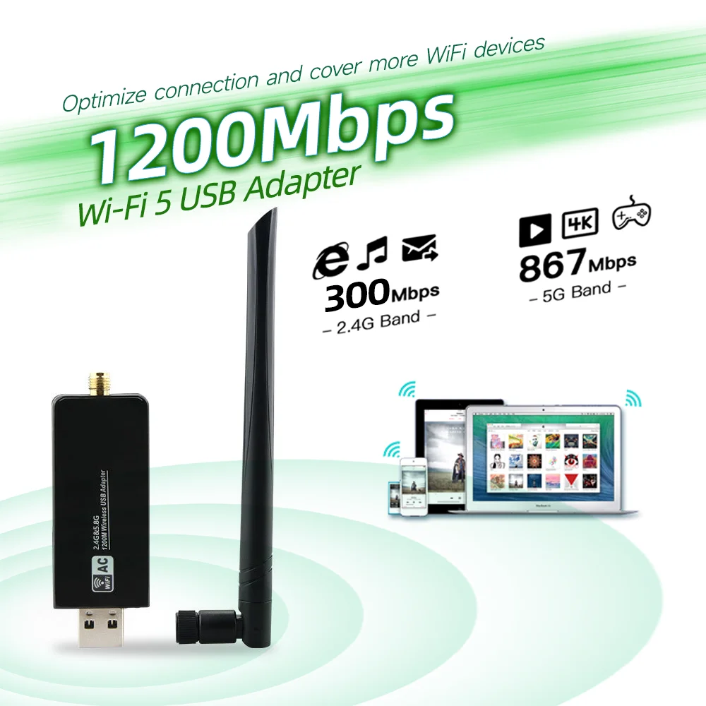 RTL8812AU Chipset 5GHz 1200Mbps WiFi Adapter USB 3.0 Wireless Network Card + 5dbi antenna For Windows 7/8/10/kali Linux wifi network card wifi adapter wireless network card network card