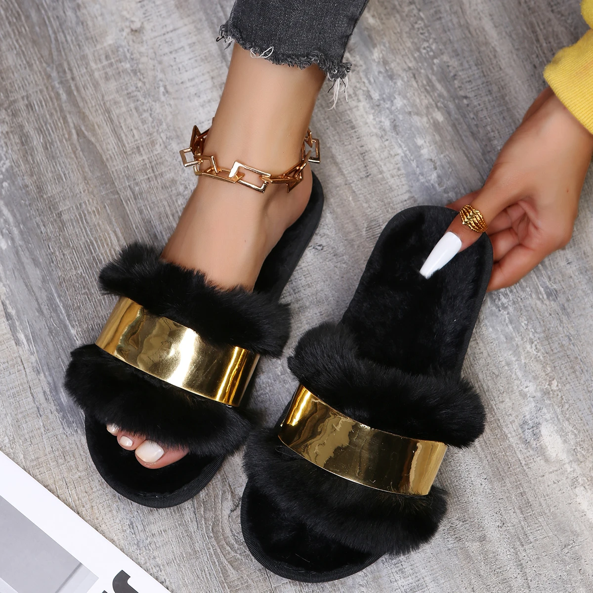 

2022 new fashion four seasons popular female raw fur convenient soft bottom girls non-slip slippers DY3123A