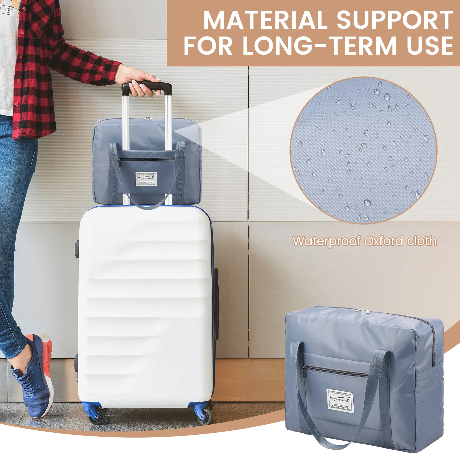 Travel Storage Bag Oxford Cloth Waterproof Luggage Bag with Zipper Large Capacity Cosmetic Storage Bag for Gym Travel Camping