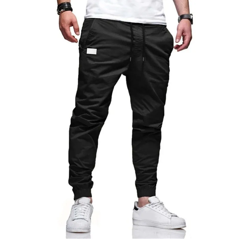 New slim fit casual pants, simple European and American casual solid color patchwork leather pants, youthful trendy pants 5