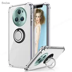 Magnetic Ring Holder Shockproof Transparent Silicone Case for Honor magic5lite (Black)
