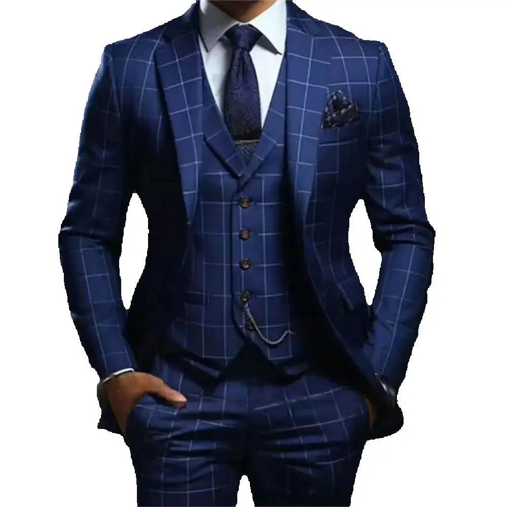 Elegant Classic Men's Suits Slim Fit 3 Piece Single Breasted Notch Lapel Regular Length Outfits High Quality Jacket Pants Vest 2