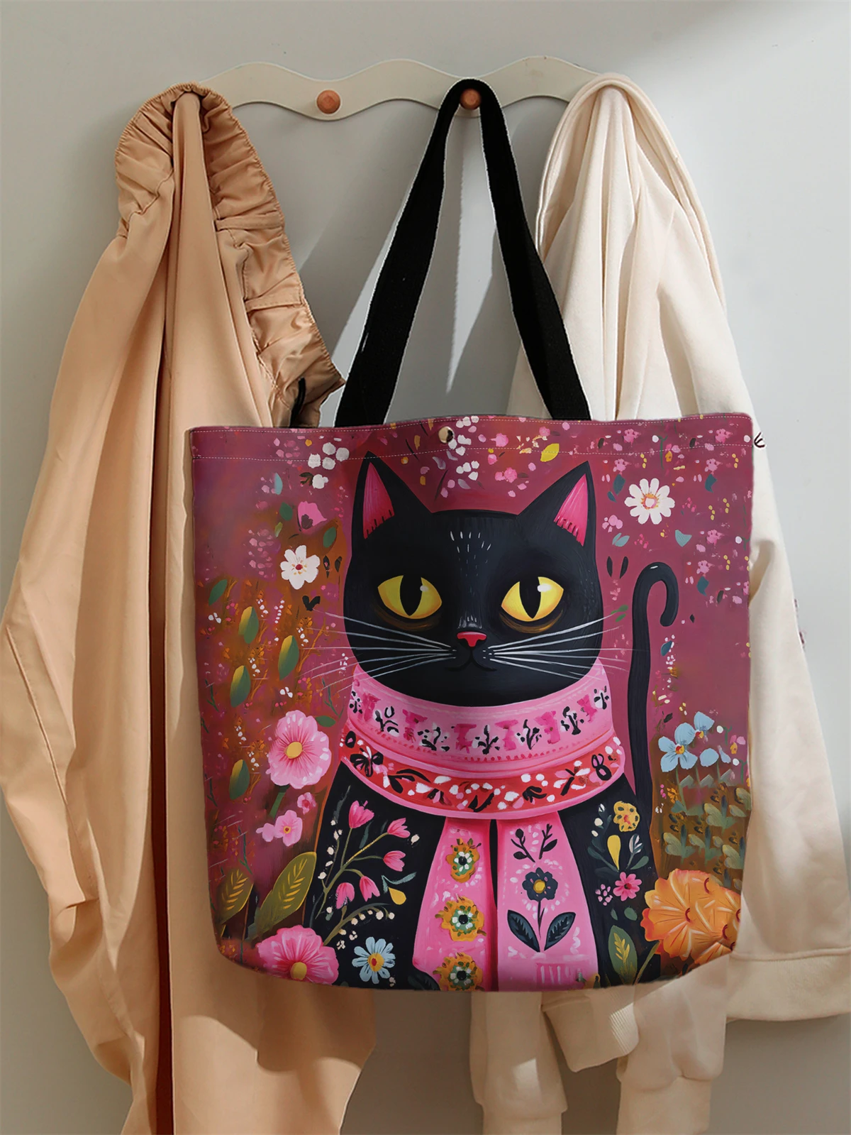 1pc，Flower patterned handbag, reusable fashionable handbag, multifunctional handbag, printed canvas shopping bag