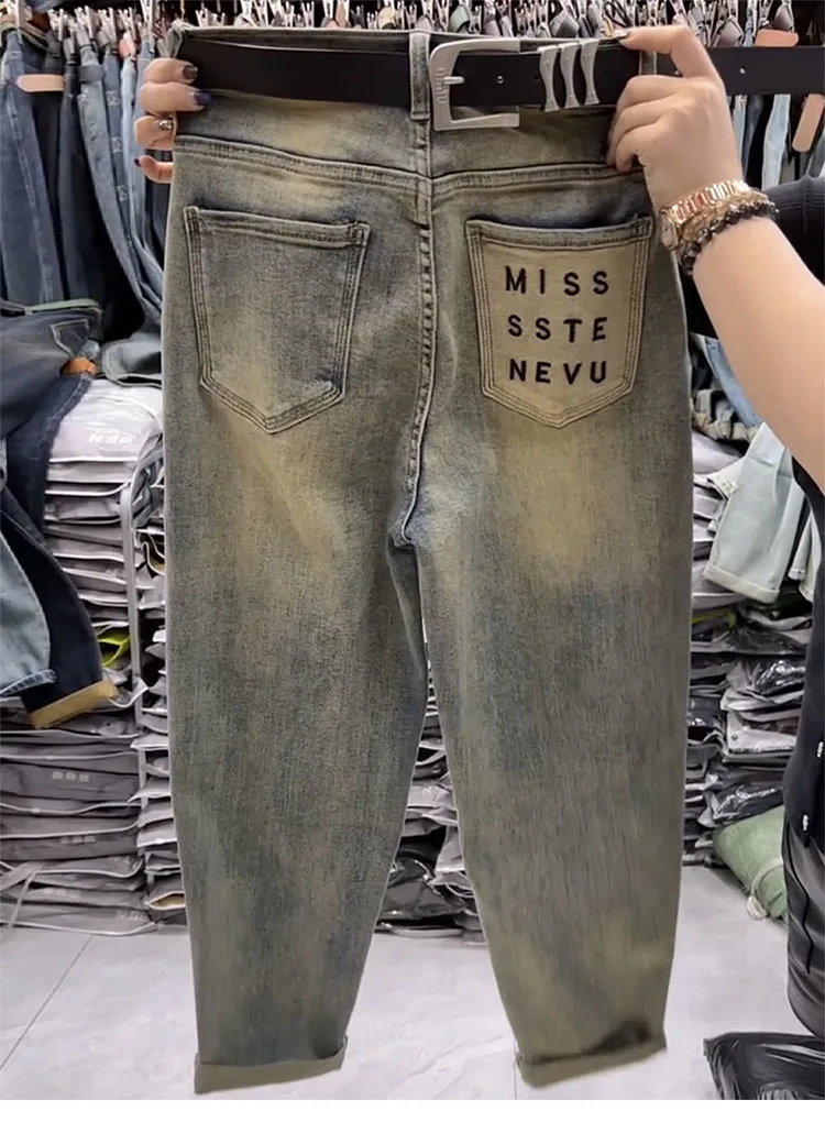 Light wash loose jeans styled with heels