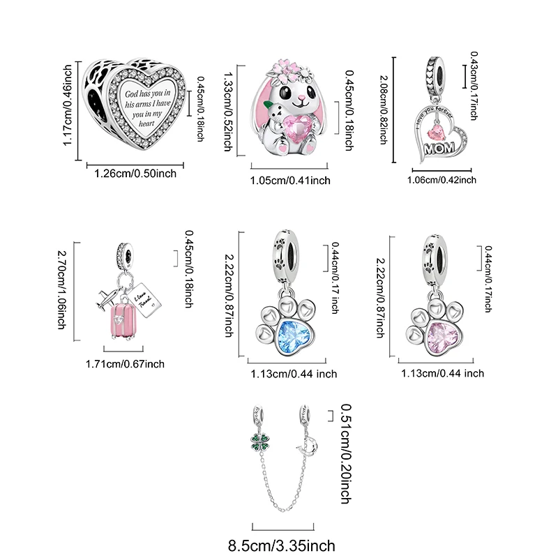 MyGiftHome 925 Sterling Silver Love Heart Charms