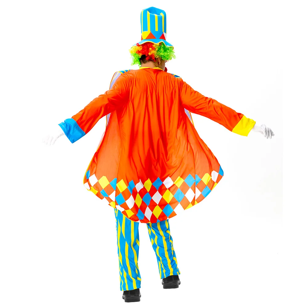 Funny Clown Costume Magic Show Party Cosplay Clothes Top Hat Colored Wig False Nose Entertaining Activities Dress Up