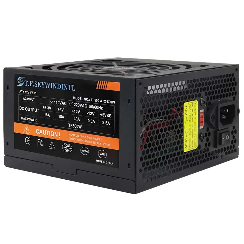 500W ATX 파워 서플라이 12V 20+4핀 비모듈러 ARGB 초저소음 PC 파워, 데스크탑 게이밍 컴퓨터에 적합
