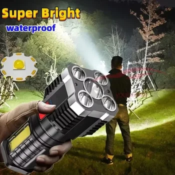 High Power Flashlight USB Rechargeable 5 LEDs COB Side Light 4 Modes Camping Spotlight Adventure Outdoor Emergency Flash Lights
