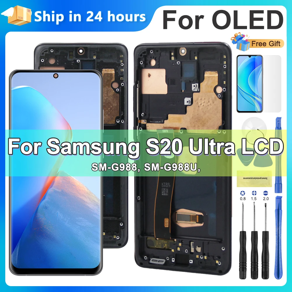 Nuovo Display Oled S20 Ultra Screen Con Cornice, Lcd Per Samsung S20 Ultra 5G G998 G988U Display Touch Screen Digitizer Assembly