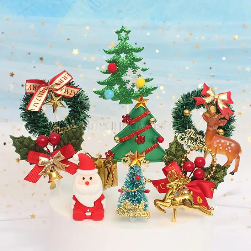 1PC Christmas Cake Cupcake Decorations Party Dessert Birthday Cake Toppers New Year Decorations