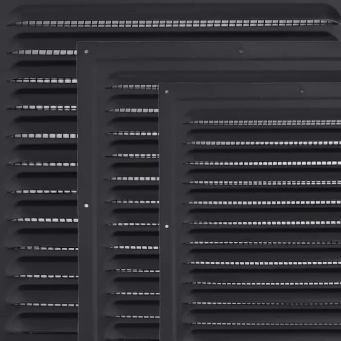 ฝาครอบตะแกรงระบายอากาศอลูมิเนียม ผนังด้านนอกทรงสี่เหลี่ยม ช่องระบายอากาศ กระจังหน้าระบายความร้อน ระบบทําความเย็น และช่องระบายอากาศ ระบบและชิ้นส่วน HVAC 1