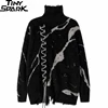 2024 Men Turtleneck Sweater Streetwear Distressed Knitted Sweater Ripped Hole Hip Hop Retro Pullover Harajuku Sweater Soft Black 1