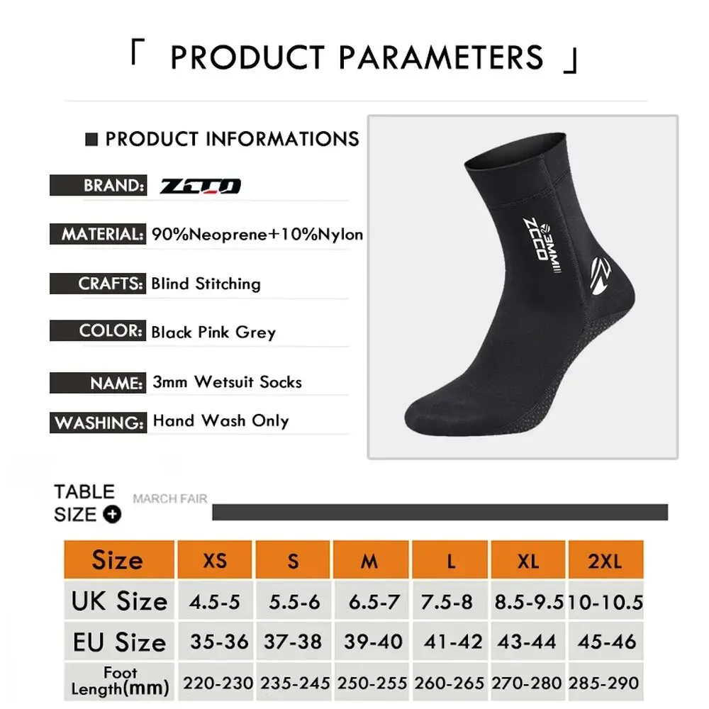 Diving Socks 1 Pair 3mm Neoprene Non-slip Adult Warm Patchwork Wetsuit Shoes for Men Womens Swimming Diving Surfing
