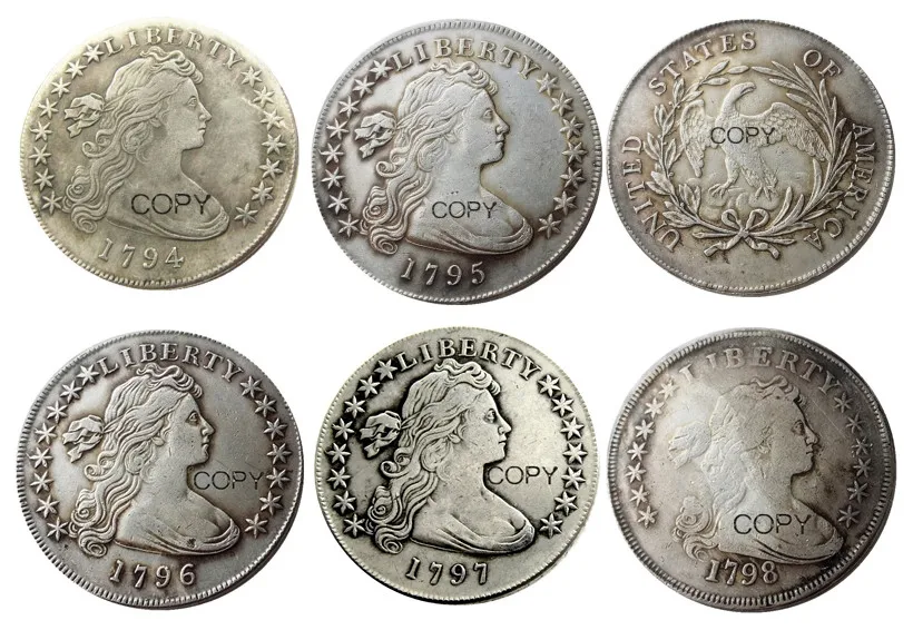 

США набор (1794-1798) 5 шт драпированный Бюст доллар маленький Орел Посеребренная КОПИЯ монета