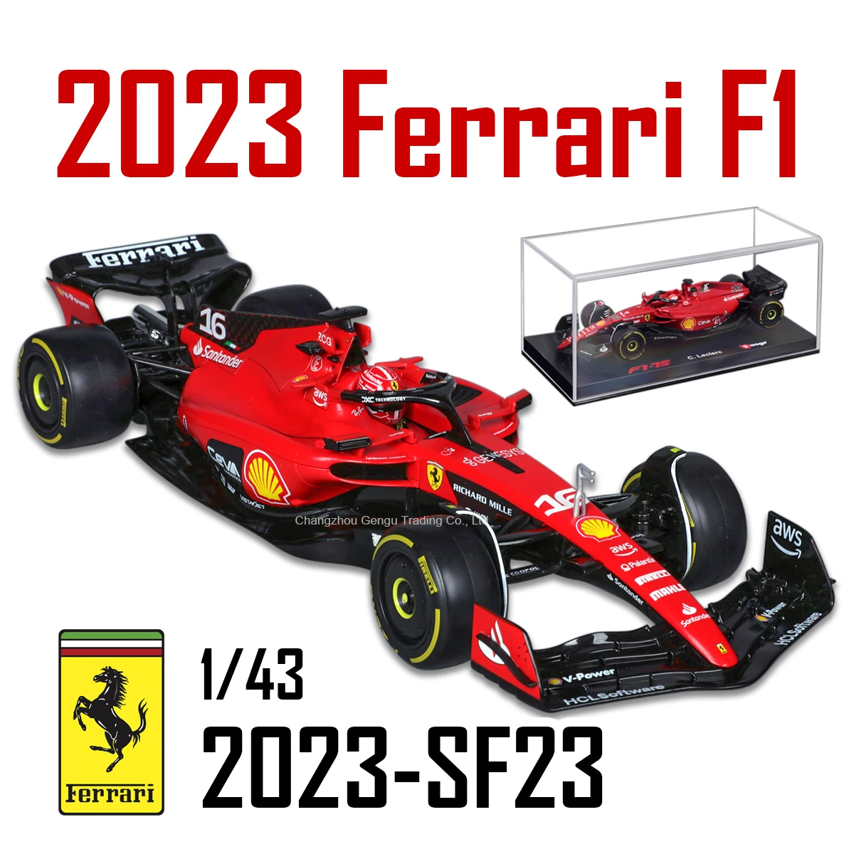 Модель автомобиля Bburago Ferrari 2023 SF23 #16 F1, литой под давлением, Коллекционная модель гоночных игрушек, акриловая коробка, 1:43