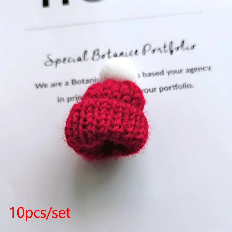Christmas beanie hat 10Pcs Mini Christmas Knitting Hats Santa DIY Crafts Party Small Knit Cap Bottle Cover Snowman Beanie Hat Xmas New Year Decor