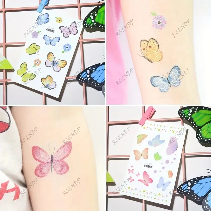 12pcs autoadesivo del tatuaggio temporaneo impermeabile farfalla fiori glitter falso Tatto Flash Tatoo Tato per ragazza donna uomo