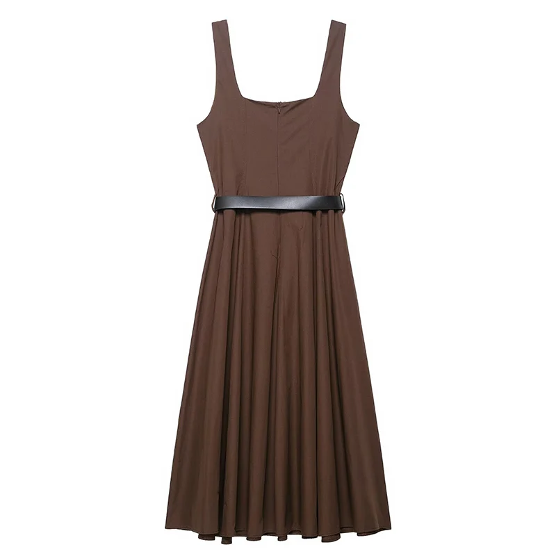 2025 Fashion With Belt Long Dresses for Women Summer Sleeveless Slip Dress Vintage Female Elegant Party Dresses