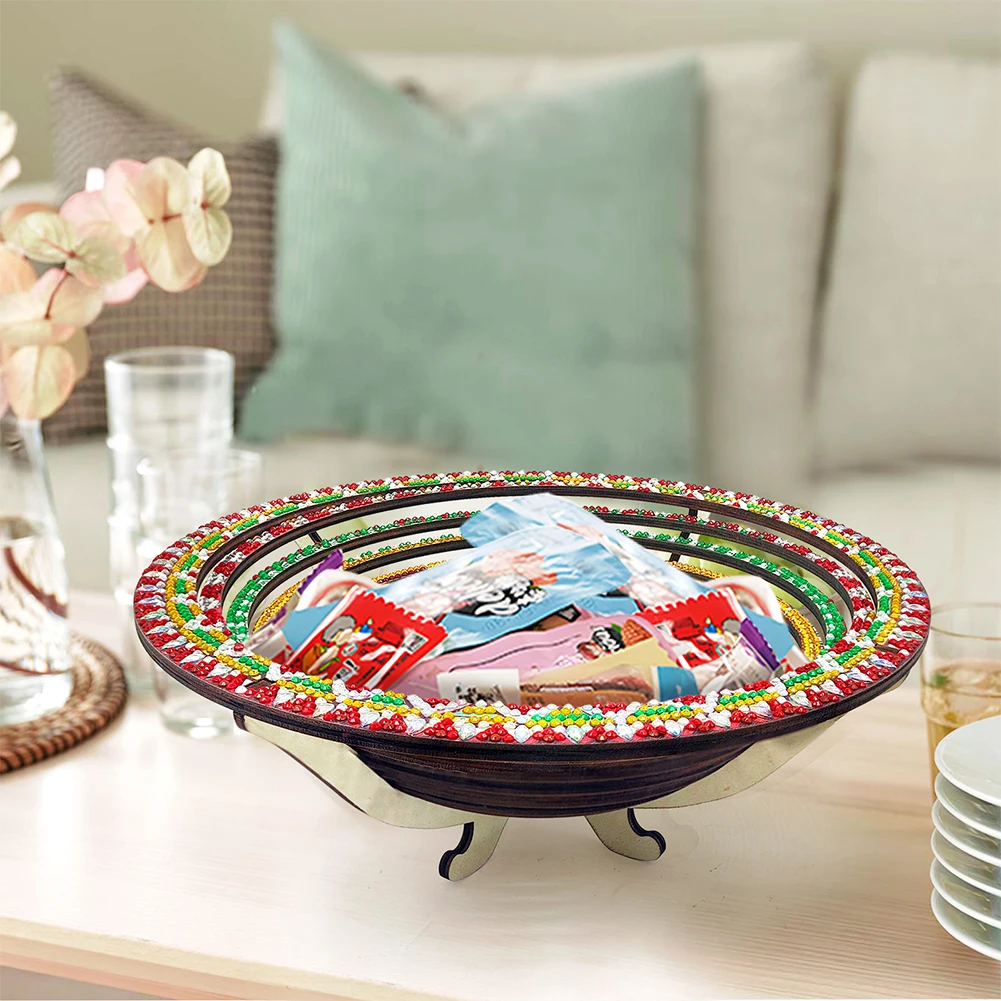 Diamond Painting Dining Plate Decorative Diamond Art Tableware Manager Tray Colorful Good for Parties Or Bed Food Tray