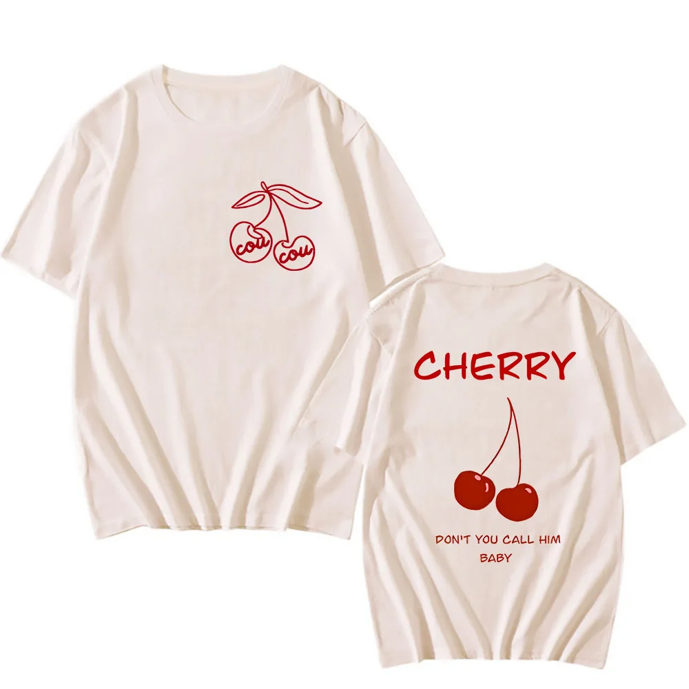 

CouCou Cherry Shirts 100% Cotton Tees Letter Printed T-shirt Men/women Manga T Shir Fruit Graphic Tshirt Summer Short Sleeve