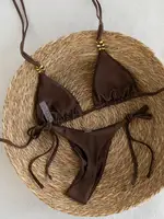 Brown Elegance - Metal Beaded Triangle Bikini Swimsuit - Image 2