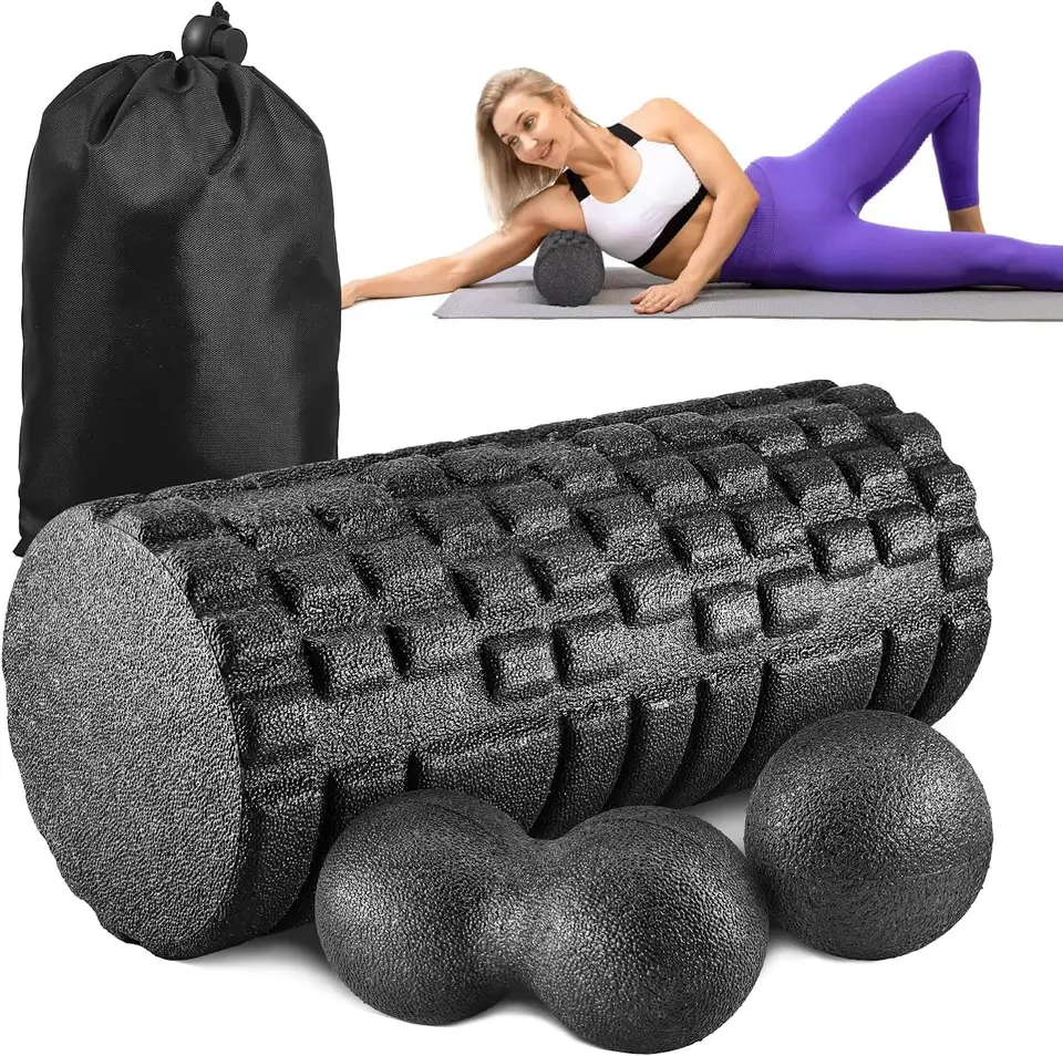 Rouleau De Massage Musculaire En Mousse EPP Haute Densité - 45x15x7,5cm - Noir - Yoga/Fitness