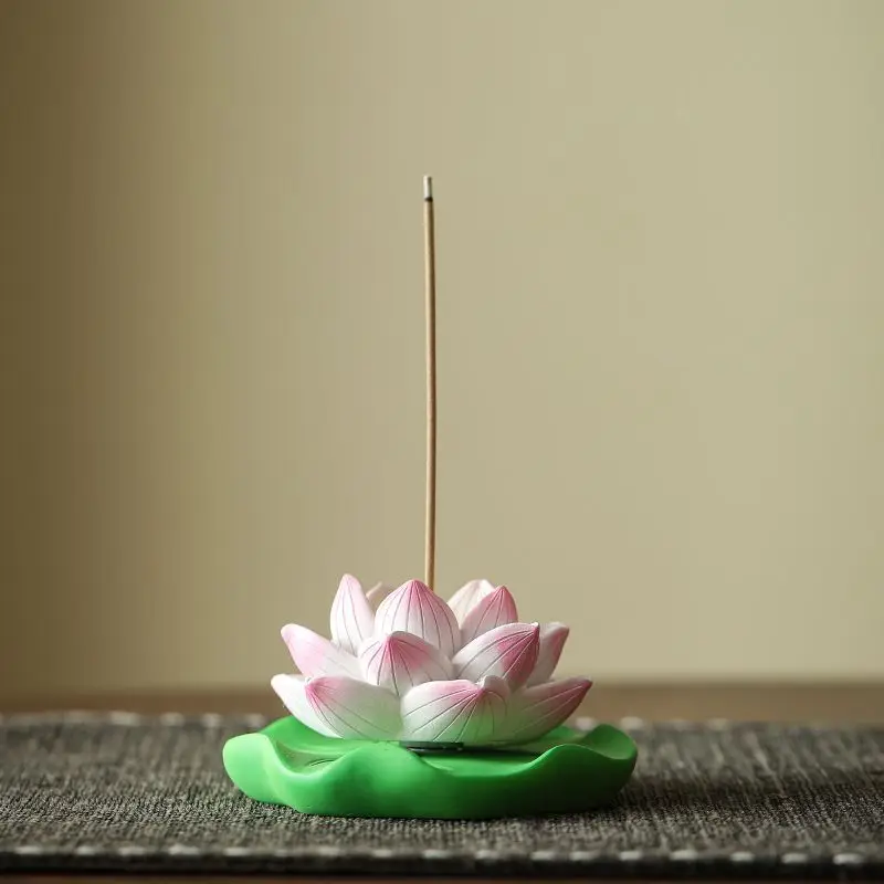 Creative Resin Lotus Flower Fragrance Base Ornament, Home Indoor Zen Tea Ceremony Chinese Style Small Incense Burner Holder, 1Pc