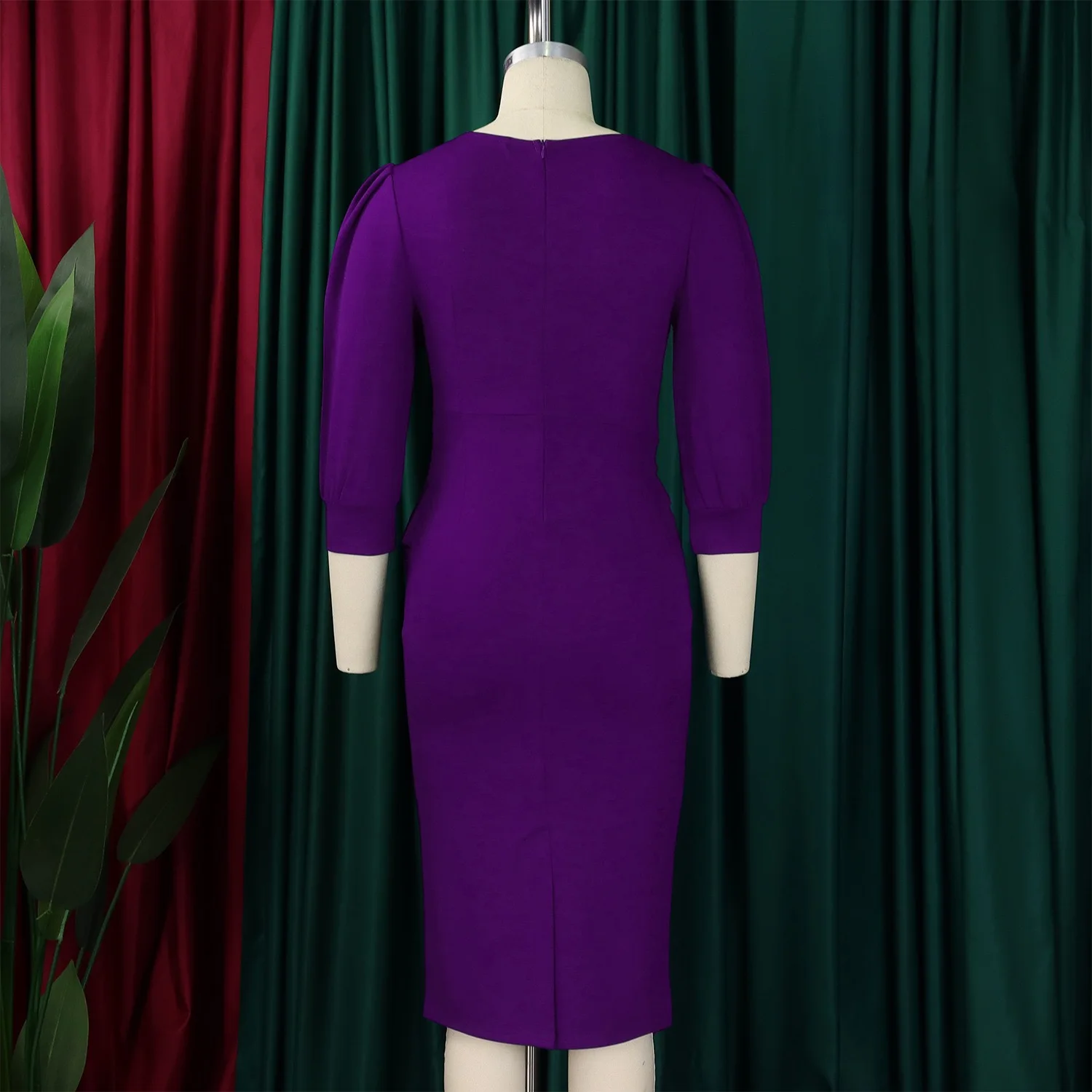 Elegante, figurbetonte Kleider für Damen, O-Ausschnitt, volle Ärmel, solide Hülle, Paket, Hüften, mittlere Wade, formelles Business-Arbeits- und Bürokleid 2025 – Detail 14