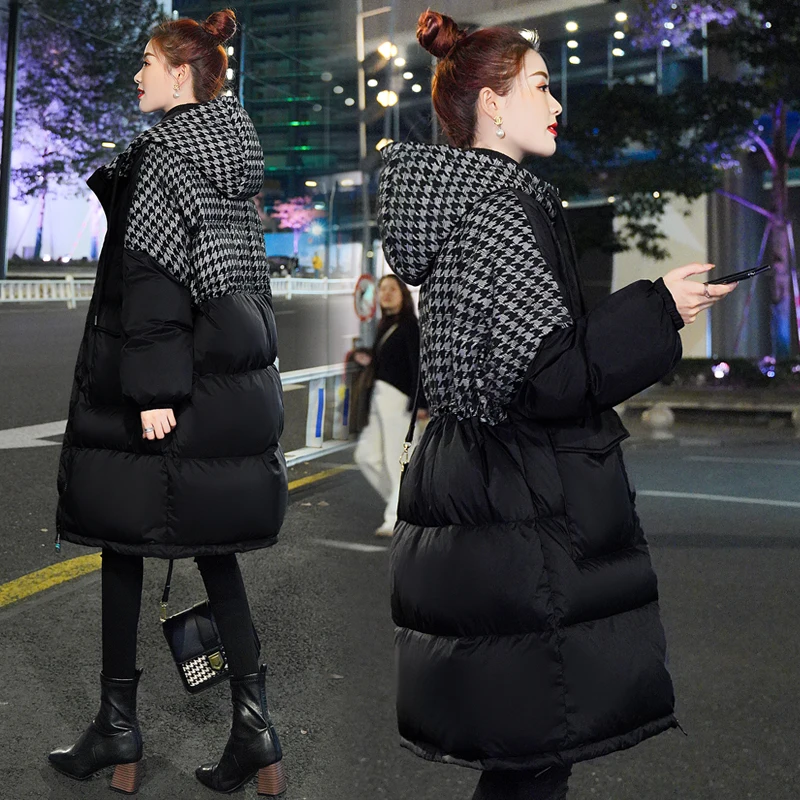 

Женский длинный пуховик с капюшоном, черная парка на белом утином пуху, теплая Толстая куртка, новинка зимы 2023