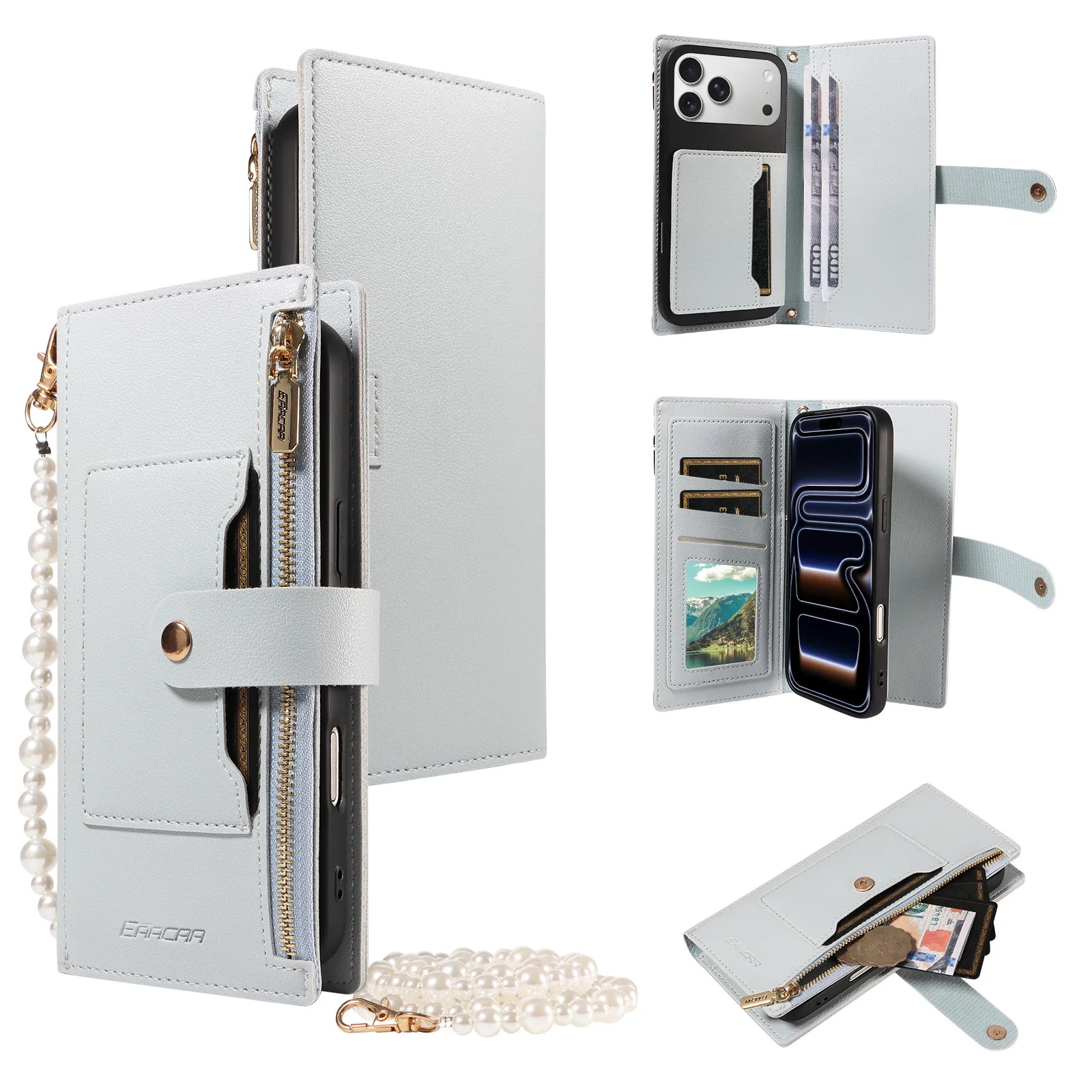 Leather Phone Case with Magnetic Buckle, Multi-Card Slots, Wallet & Stand