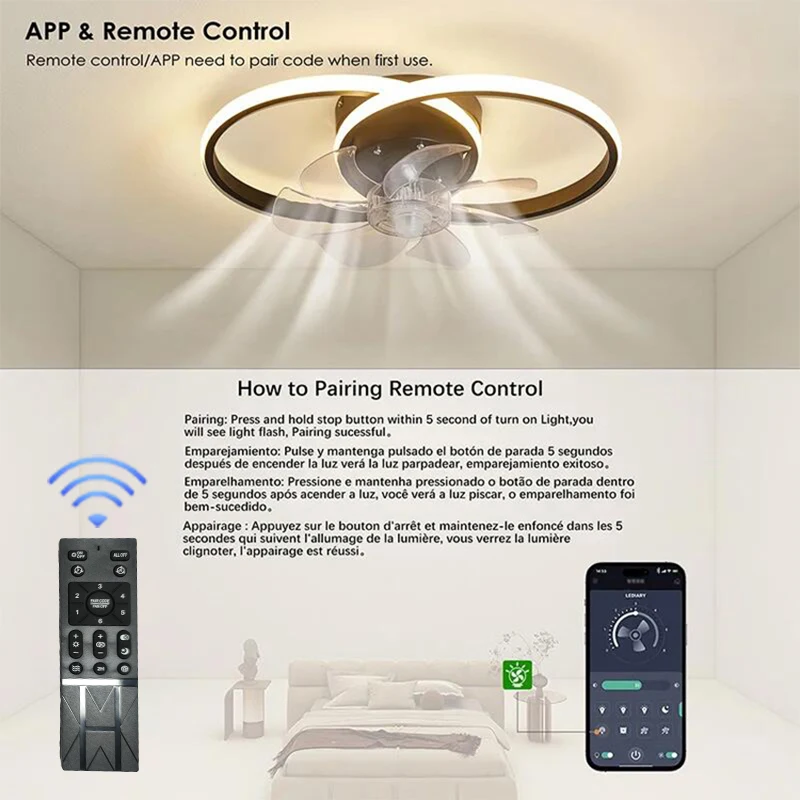 2 in 1 Modern Smart Ceiling Fan Bedroom Ceiling Fan With Light And Control Living Room Restaurant Decor Dimmable LED Ceiling Fan 2