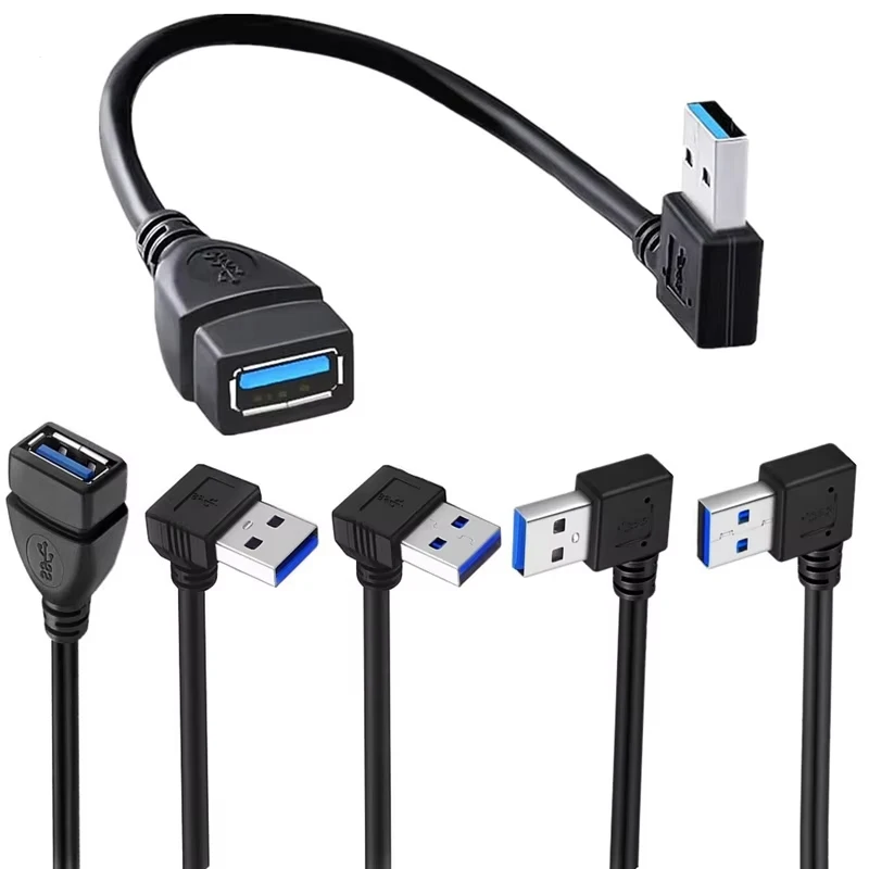 USB 3.0 Angled Extension Cable - 90 Degree A Male to A Female, Short Length