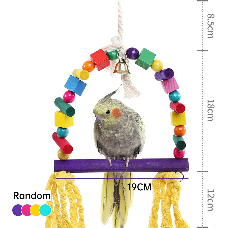 Wood Parrot Toys Bird Toy Cage Bird Accessories Swing Suspension Bridge Ball Cage Bells Pet Supplies Set 6