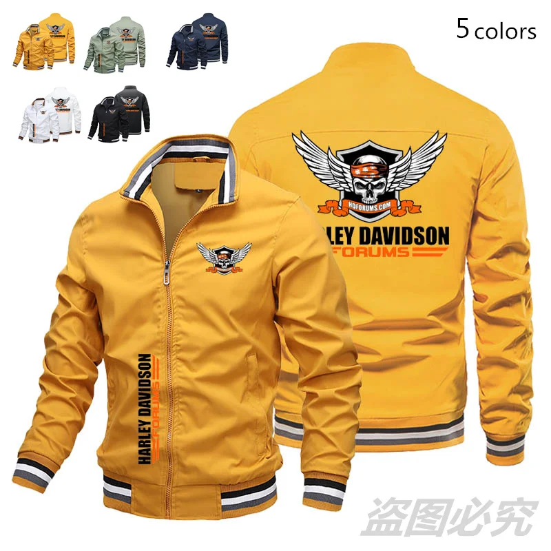 

Мужская мотоциклетная куртка на молнии, Повседневная ветрозащитная куртка с воротником-стойкой и принтом, в европейском и американском стиле, 2024