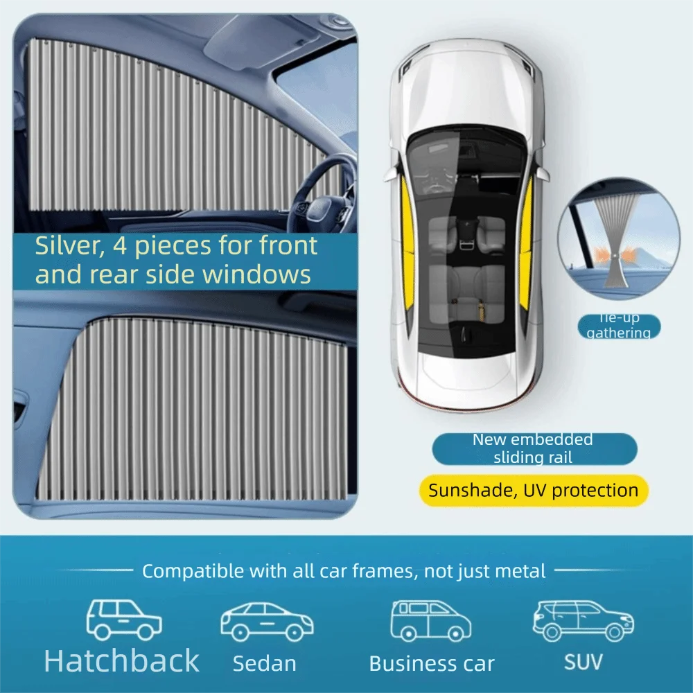 Smooth Sliding Track Car Window Sun Shade - Durable, UV-Protective & Heat-Insulating Fabric