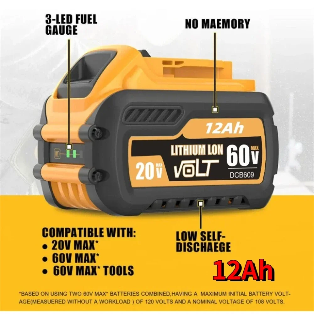 

12 Ач для DEWALT 20 в/60 в, максимальная совместимость с DCB609 DCB547-XJ DCB200 DCB201 DCB609 DCB182,DCB204, аккумулятор для Flexvolt 60 в макс.