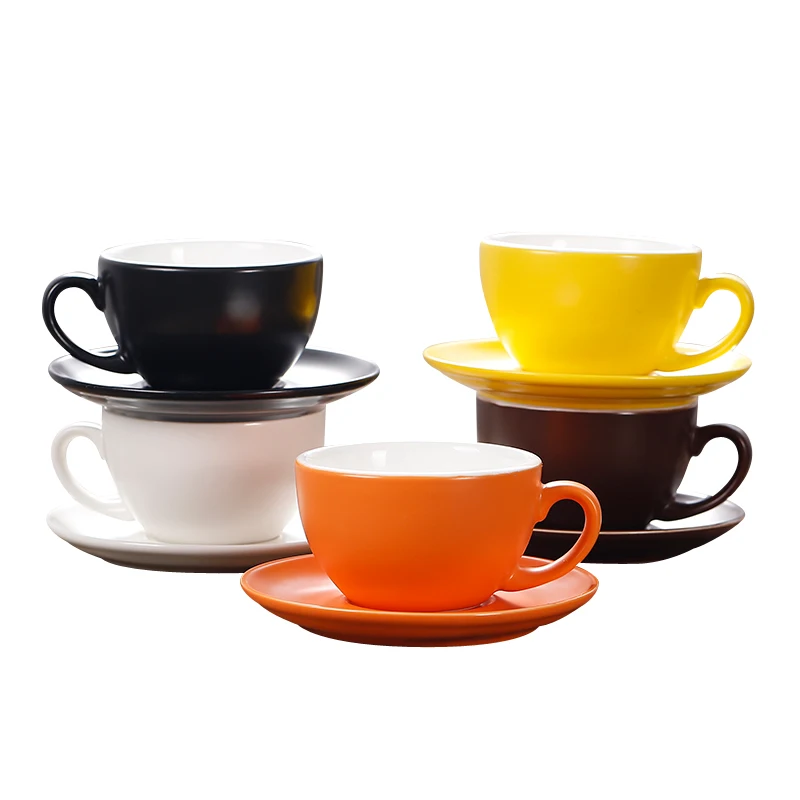 150/220/300ml Thick Body Ceramic Coffee Cup and Saucer for Flat