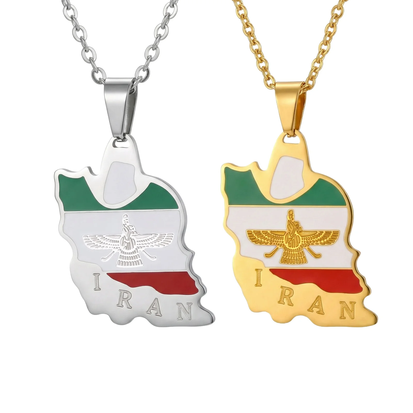 Iran-Karten-Anhänger-Halskette für Männer und Frauen, Edelstahl, Iranische Flaggen-Halsketten, Modeschmuck, Geschenke
