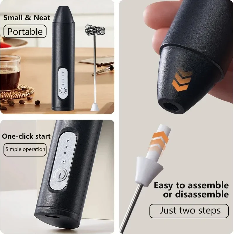 Wireless Electric Milk Frothers USB Recharge 3 Speeds Handheld Milk Foamer Mini Blender for Coffee Cappuccino Foam Maker Whisk 4