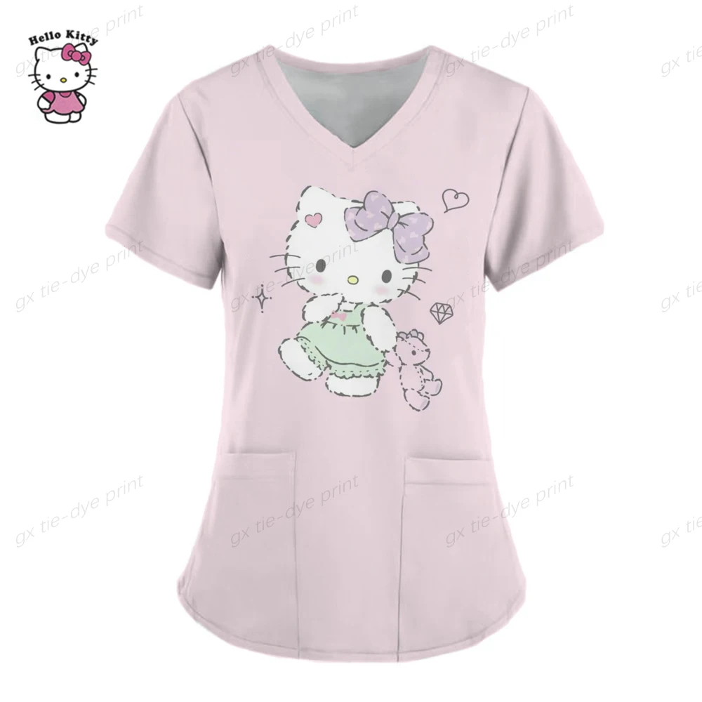 thumbnail image 1 of Camiseta Hello Kitty Camisetas Uniforme Enfermera Bolsillo Hello Kitty Cuello V Ropa Mujer Tops Hospital Top Mujer 2023 Uniforme Cuello, 1 of 5