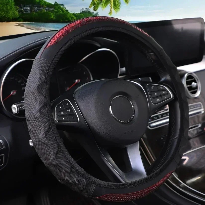 Universal Anti-Slip Leather Steering Wheel Cover - Breathable, All-Season, 15-inch