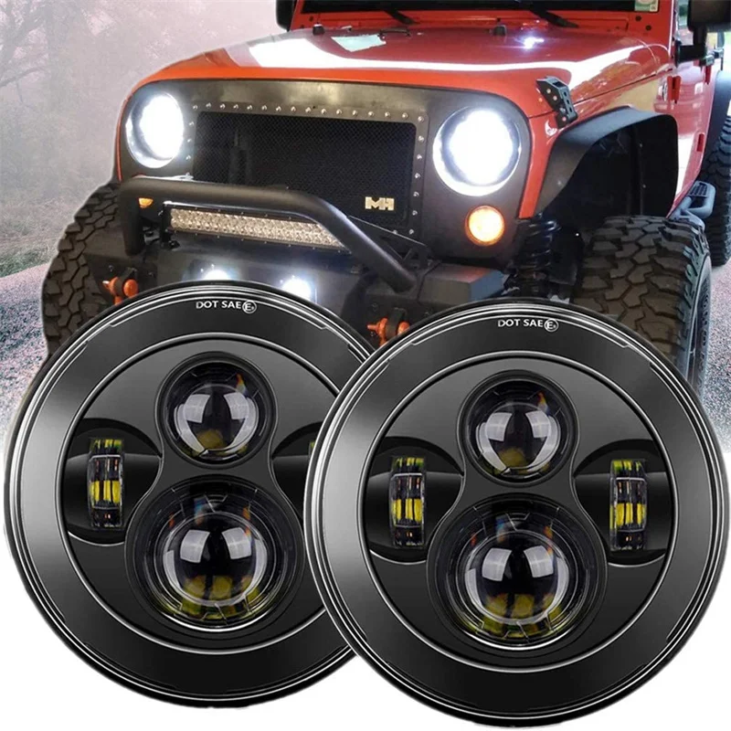 

2PCS 7Inch Led Round Headlights Angle Eyes Headlamp High/Low Beam Driving Light for Jeep Wrangler JK TJ LJ