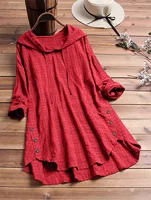 Plus Size 1XL-5XL Women's Casual Hooded Shirt Fashion Plaid Printed Long Sleeved Pullover Loose Versatile Shirt - Image 2