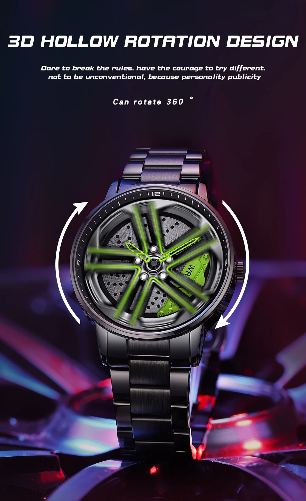 Men's Hollow Rotary Watch Car Hub Design Quartz Watch Military Waterproof Men's Watch Reno Masculino 2023