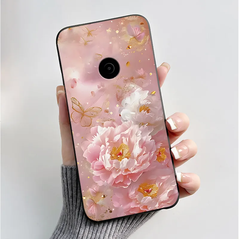 Cute Flower Cartoon Soft Silicone Phone Case – Black Printed Shell Cover